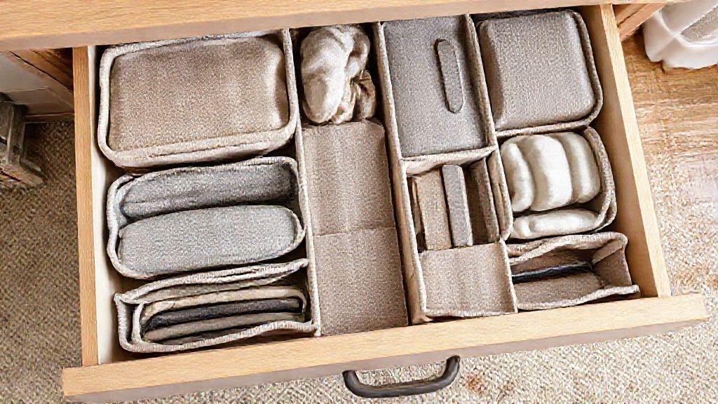 ۲. چیدمان هوشمندانه کشوها با نظم‌دهنده‌های پارچه‌ای