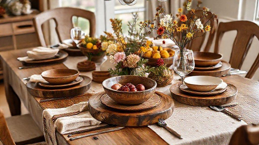 چیدمان میز با ظروف چوبی